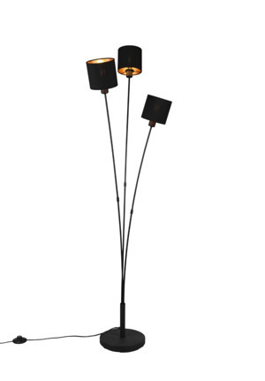 Stojací lampa Tommy, 3 svítidla, černá/zlatá