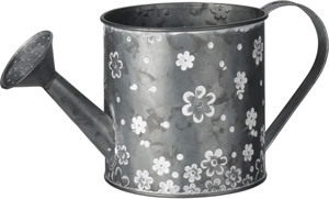 Květináč tvar konev, šedý kov