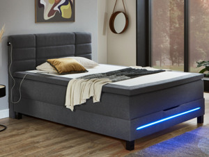 Postel boxspring s osvětlením Jefferson 140x200 cm, antracitová látka