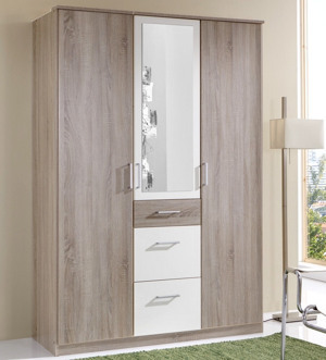 Šatní skříň se zrcadlem Click, 135 cm, dub sonoma/bílá