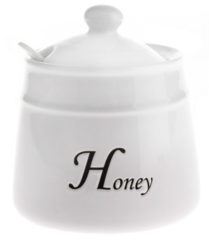 Dóza na med se lžičkou Honey, bílá keramika