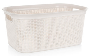 Úložný box/koš na prádlo 38 l, krémový, ratanový vzhled