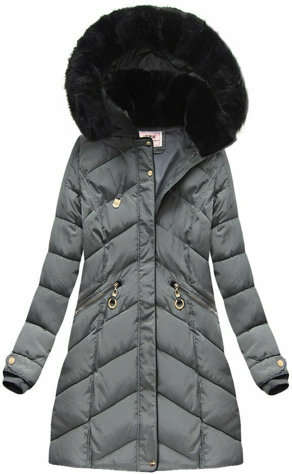 Šedá dámská prošívaná zimní bunda s kapucí (W732) - S (36) - šedá