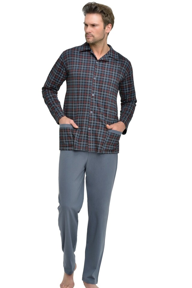 Pánské pyžamo Gabor káro knoflíky nadměrná velikost