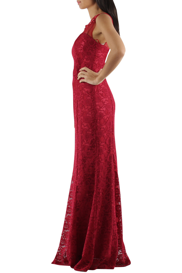 Společenské a plesové šaty krajkové dlouhé luxusní CHARM'S Paris červené - Červená - CHARM'S Paris - XS
