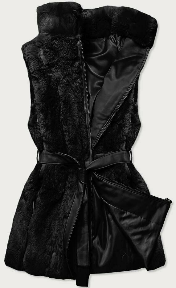 Černá dámská kožíšková vesta (BR9598-1) - XL (42) - odcienie czerni
