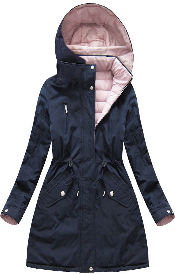 Tmavě modro-růžová odoustranná dámská zimní bunda s kapucí (W213) - XXL (44) - odcienie różu