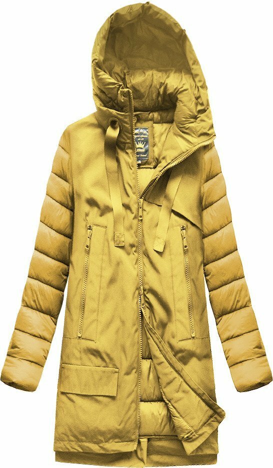 Žlutá dámská zimní bunda z různých spojených materiálů (7708) - XXL (44) - odcienie żółtego