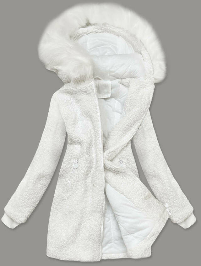 Bílá dámská bunda "beránek" s kapucí (H-1030-82) - S (36) - odcienie bieli