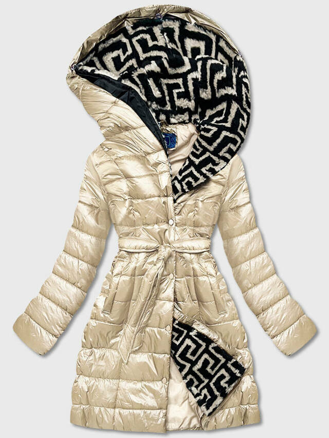 Lehká dámská zimní bunda v ecru barvě se zateplenou kapucí (OMDL-019) - XXL (44) - odcienie bieli