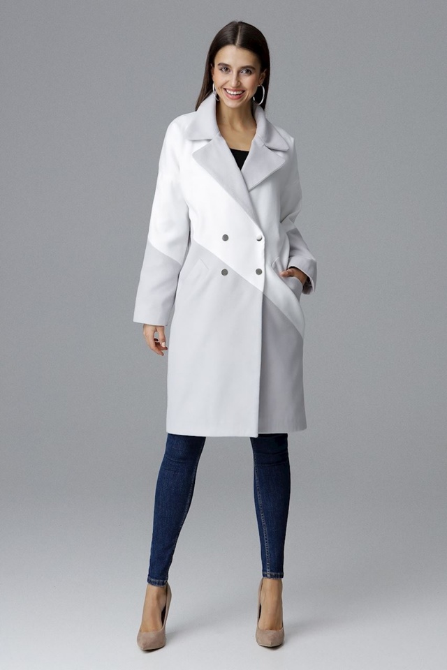 Dámský kabát M626 - Figl - 42/XL - šedo-bílá