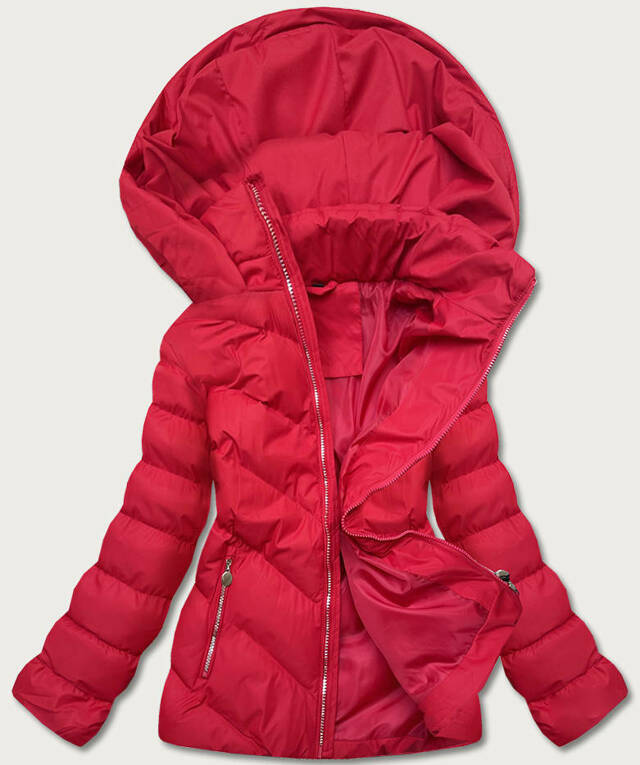 Krátká červená dámská zimní bunda (5M725-270) - XL (42) - odcienie czerwieni