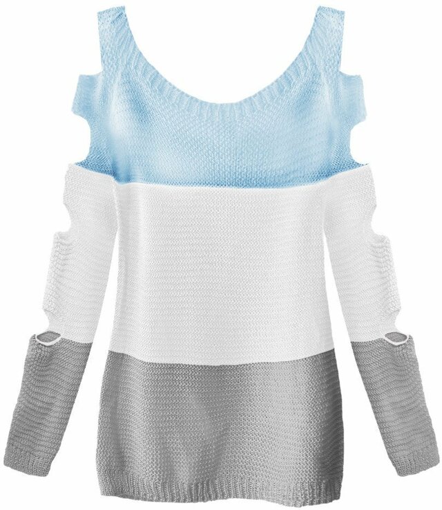 Světle modro-bílý svetr s průstřihy na rukávech (228ART) - ONE SIZE - bílá