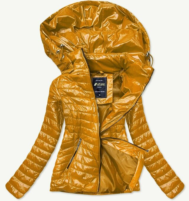 Lesklá dámská bunda v hořčicové barvě (6380) - S (36) - odcienie żółtego