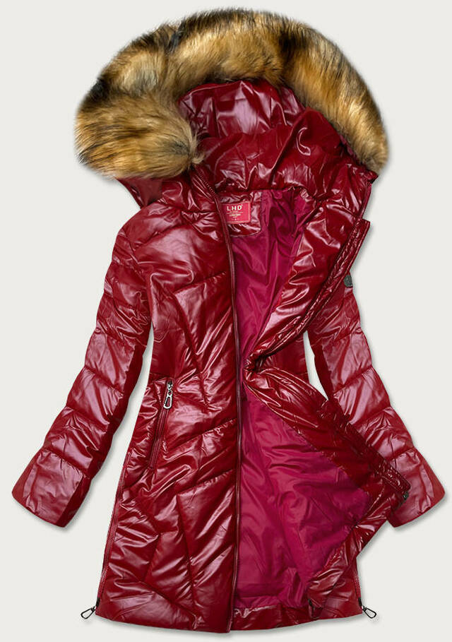 Červená lesklá dámská zimní bunda (M-21008) - S (36) - odcienie czerwieni