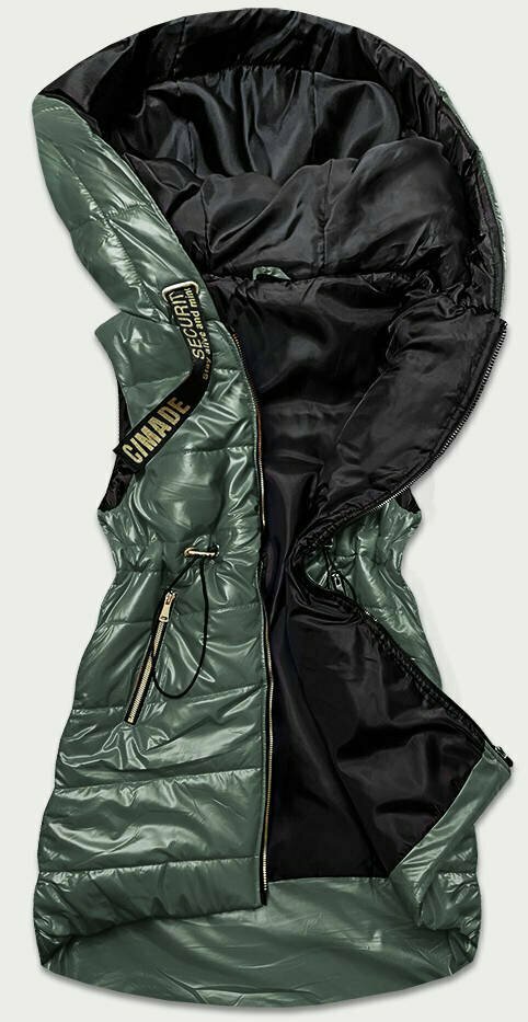 Lesklá zelená vesta s kapucí (B9732-10) - XL (42) - zelená