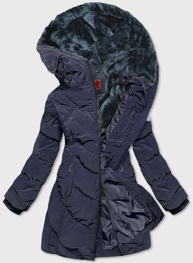 Tmavě modrá dámská zimní bunda s kapucí (M-21306) - S (36) - modrá