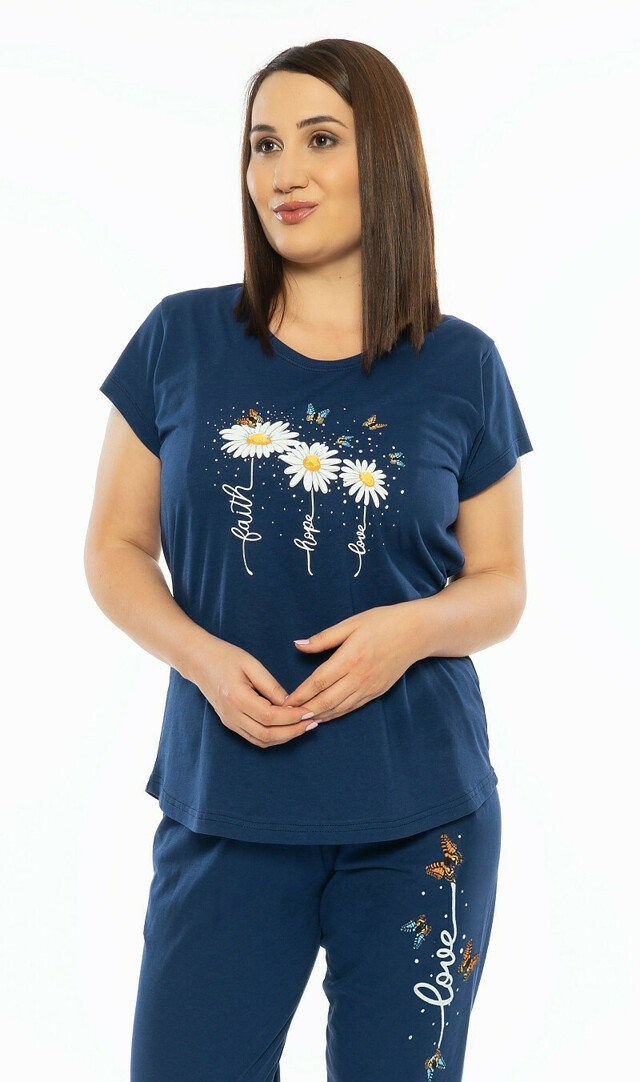 Dámské pyžamo kapri Kopretiny - šedá 1XL