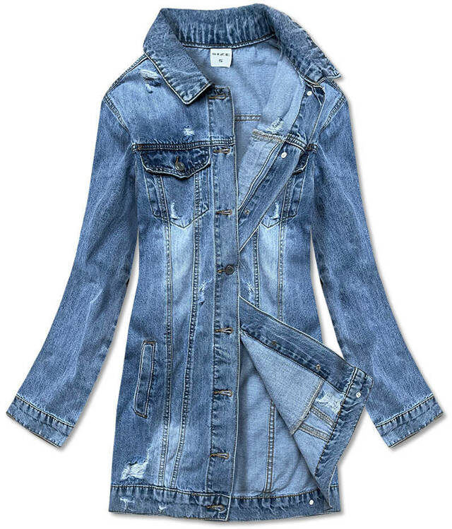 Světle modrá dámská džínová bunda s protrženími a zesvětlením (POP7020-K) - XL (42) - modrá