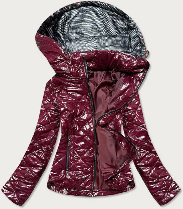 Lesklá dámská bunda ve vínové bordó barvě (BR9756-74) - 48 - odcienie czerwieni