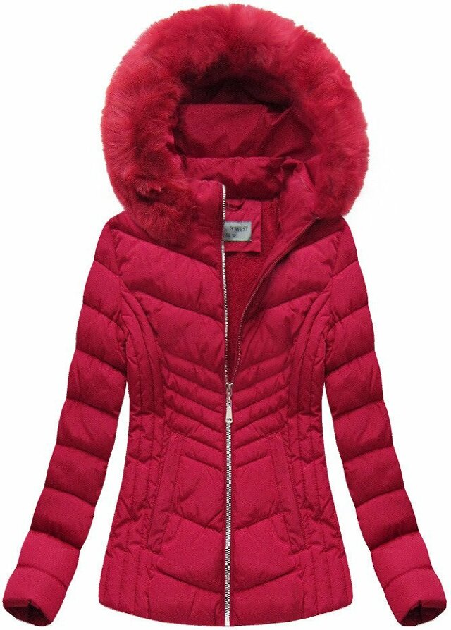 Červená dámská zimní bunda s kapucí (B1060-30) - XL (42) - červená