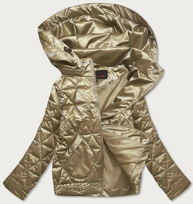 Zlatá metalická dámská bunda s kapucí (2021-01) - S (36) - odcienie żółtego