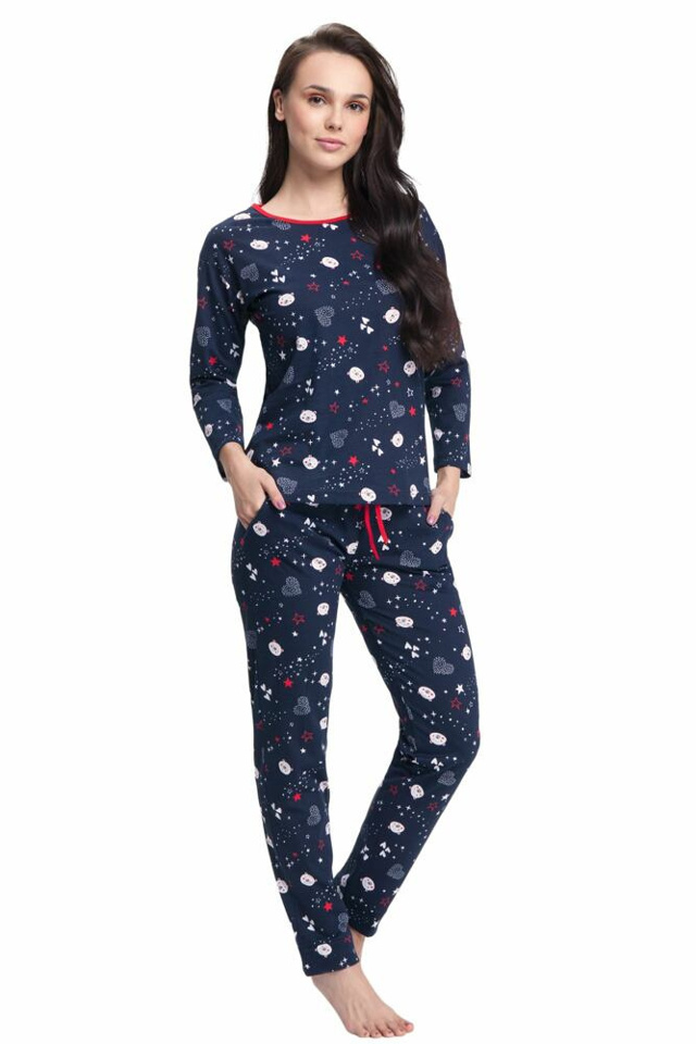 Dámské pyžamo Hana tmavě modré s medvědy - XL