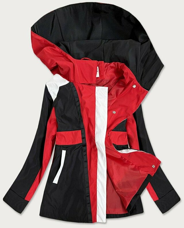 Červeno-černá dámská bunda větrovka s kapucí (YR1967) - M (38) - odcienie czerwieni