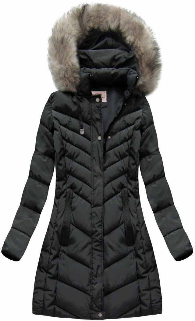 Černá dámská zimní bunda s kapucí (W735) - XL (42) - černá