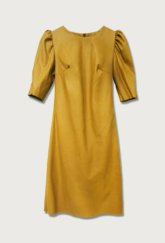 Žluté šaty z eko kůže (480ART) - L (40) - žlutá