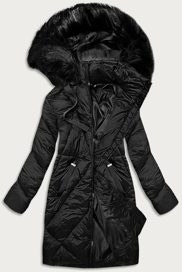Dlouhá černá dámská zimní bunda (23070-1) - S (36) - odcienie czerni