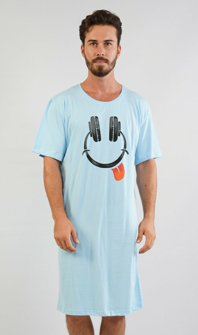 Pánská noční košile s krátkým rukávem Sluchátka - světle modrá XL