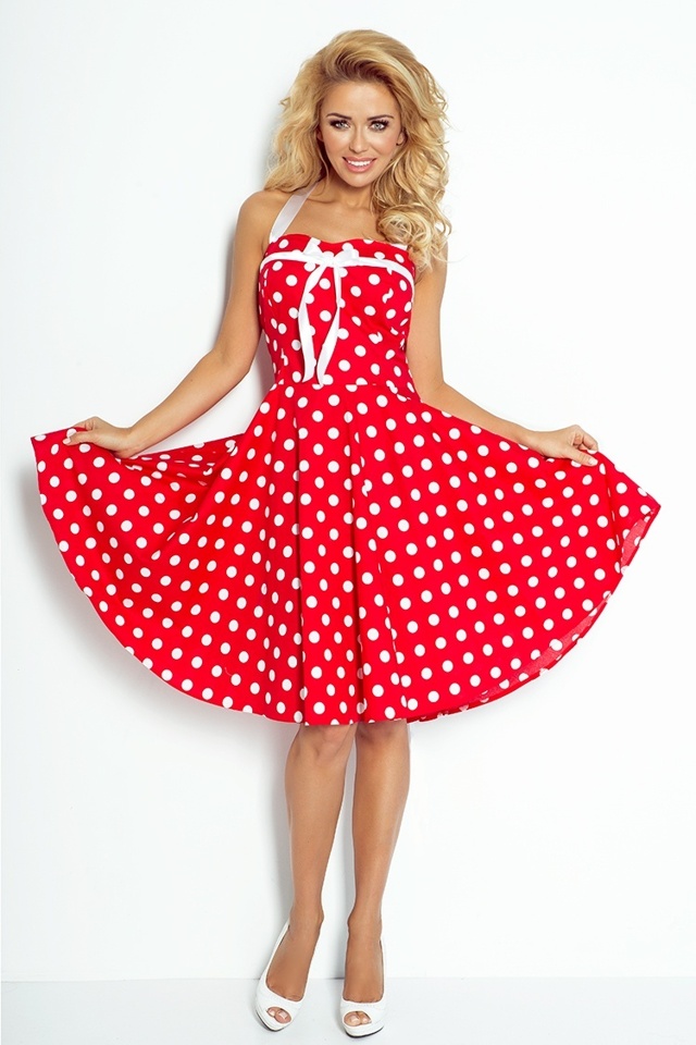 Červené rockabilly pin up šaty s korzetovým vázáním 30-14 - UNI