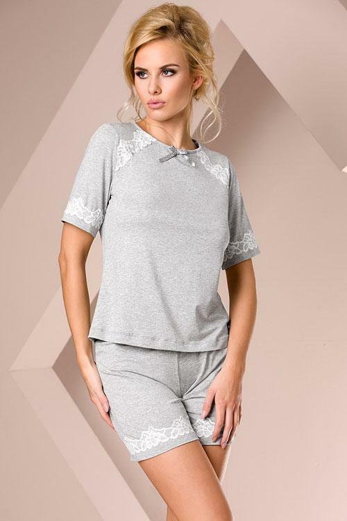 Dámské pyžamo Passion PY013 grey - L - šedá (melanž)