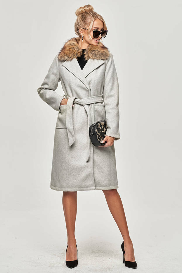 Extra Lure element Světle šedý dámský kabát s kožíškem (SASKIA)