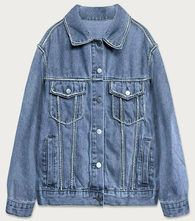 Světle modrá dámská džínová denim bunda se zirkony (T2861) - 54 - odstíny modré