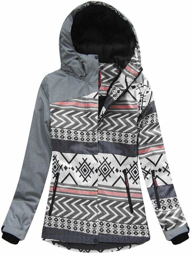 Šedo-bílá dámská zimní bunda s membránou (W188) - XXL (44) - bílá