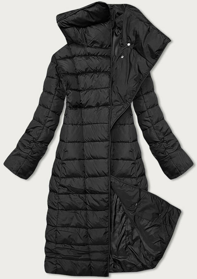 Dlouhá černá dámská zimní bunda s límcem (my017) - 46 - odcienie czerni