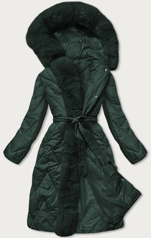 Tmavě zelená dlouhá dámská zimní prošívaná bunda (FM11-4) - L (40) - odcienie zieleni