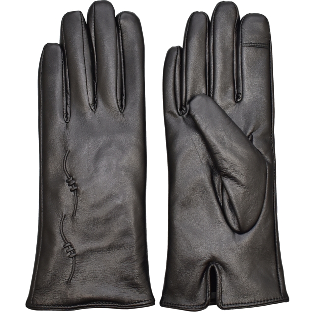 Semiline Dámské kožené antibakteriální rukavice P8205-0 Black - S