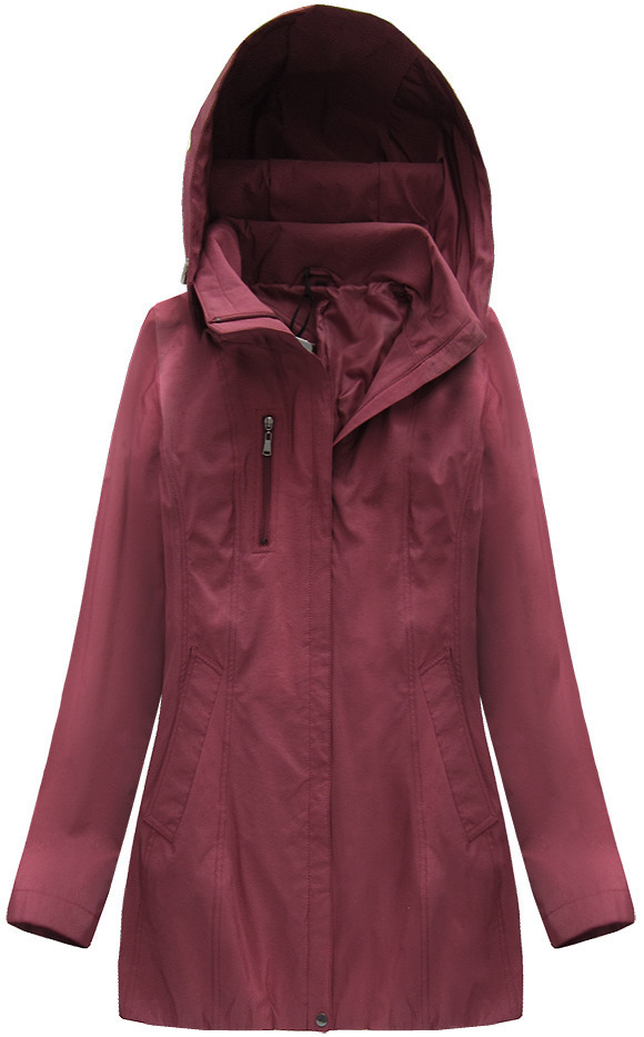 Lesklá bunda v bordó barvě s kapucí (B2610-30) - XXL (44) - bordó