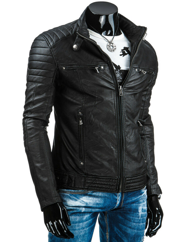Černá pánská koženková bunda Bolan91038 - Fei Fa Fashion