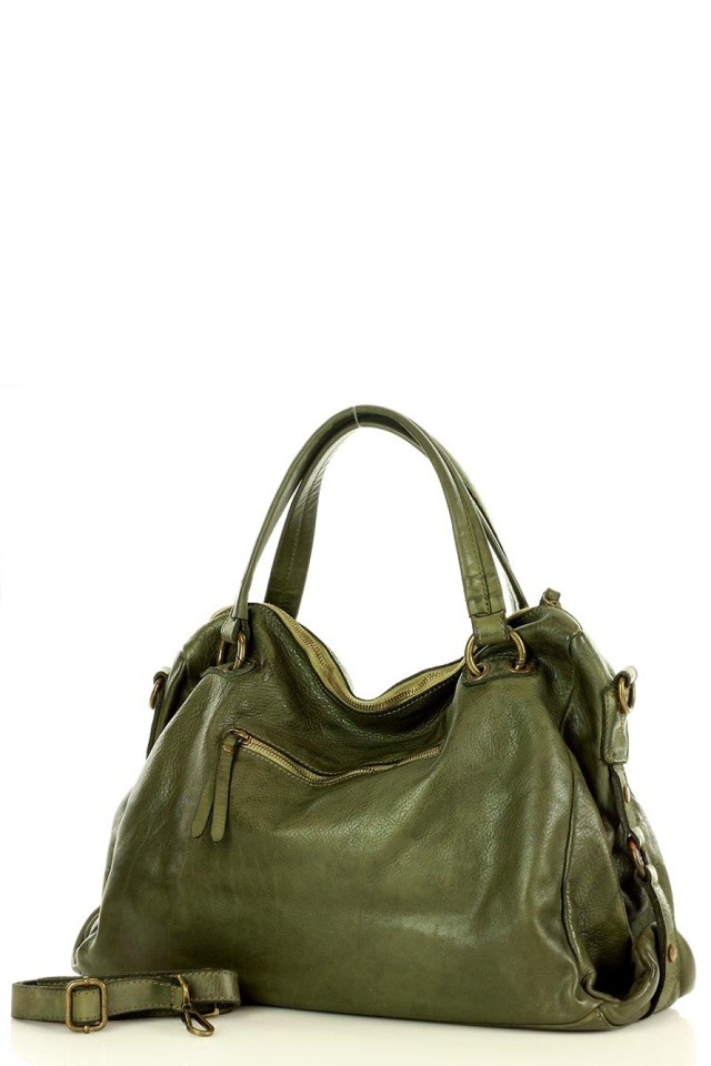 Přírodní kožená taška model 145567 - Mazzini - UNI - tmavě zelená