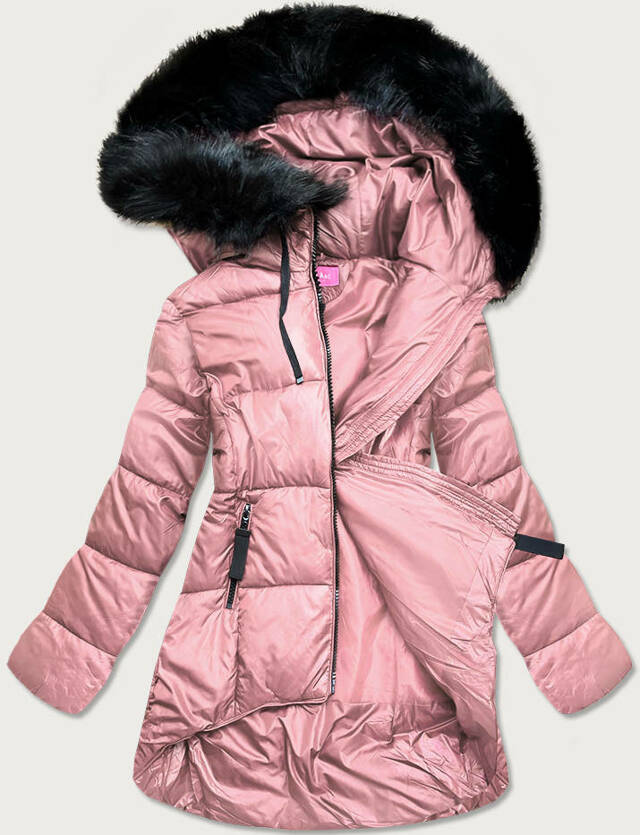 Asymetrická růžová dámská zimní bunda (8953-R) - XXL (44) - odcienie różu