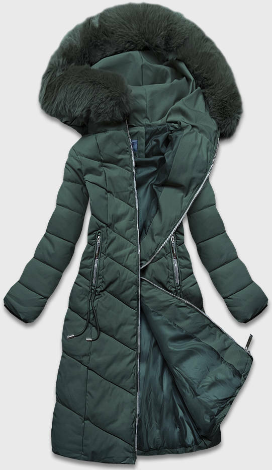 Dlouhá zelená klasická dámská zimní bunda (B8075-10) - S (36) - odcienie zieleni