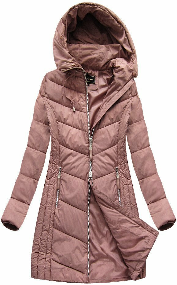 Dlouhá dámská prošívaná zimní bunda ve starorůžové barvě (7689) - S (36) - odcienie różu