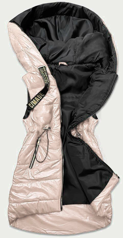 Lesklá béžová vesta s kapucí (B9782-51) - XXL (44) - béžová