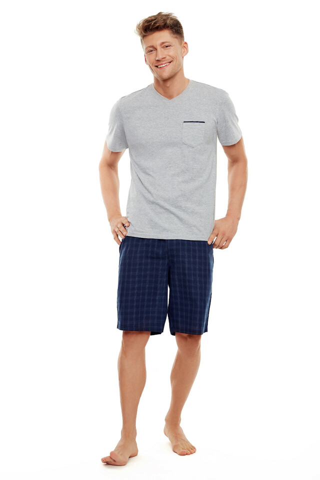 Pánské pyžamo Henderson 35712 Trek kr/r - XXL - šedá-tm.modrá