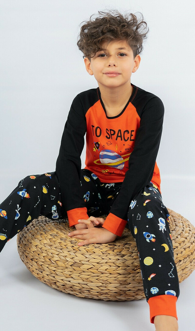 Dětské pyžamo dlouhé Vesmír - oranžová 3 - 4