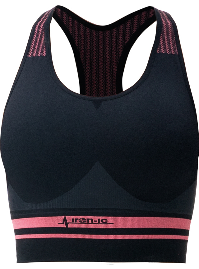 Sportovní podprsenka fitness IRON-IC - střední podpora - černo-růžová Barva: Černo-růžová, Velikost: - S/M